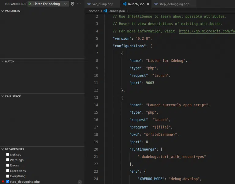 Created launch json file