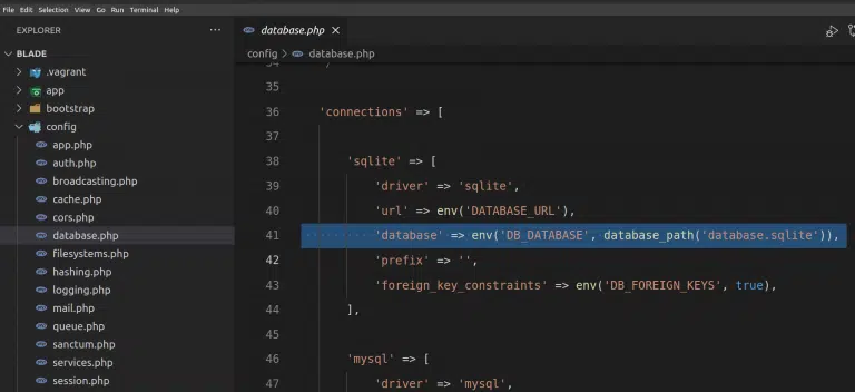 Laravel database configuration