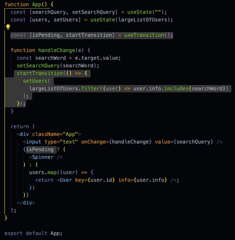 Use case of useTransition