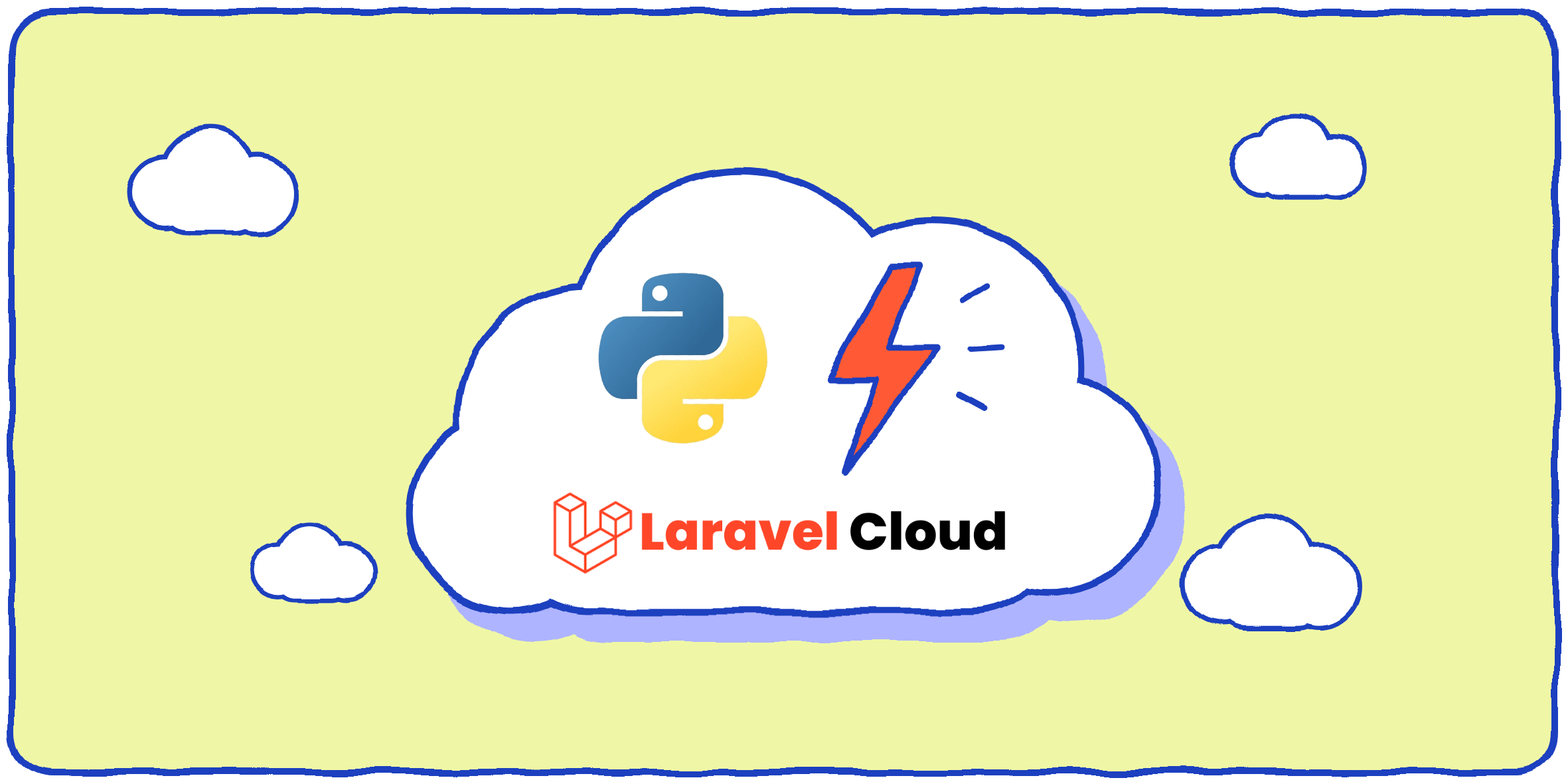 Illustration of the Python logo and a lightning bolt inside a cloud labelled Laravel Cloud