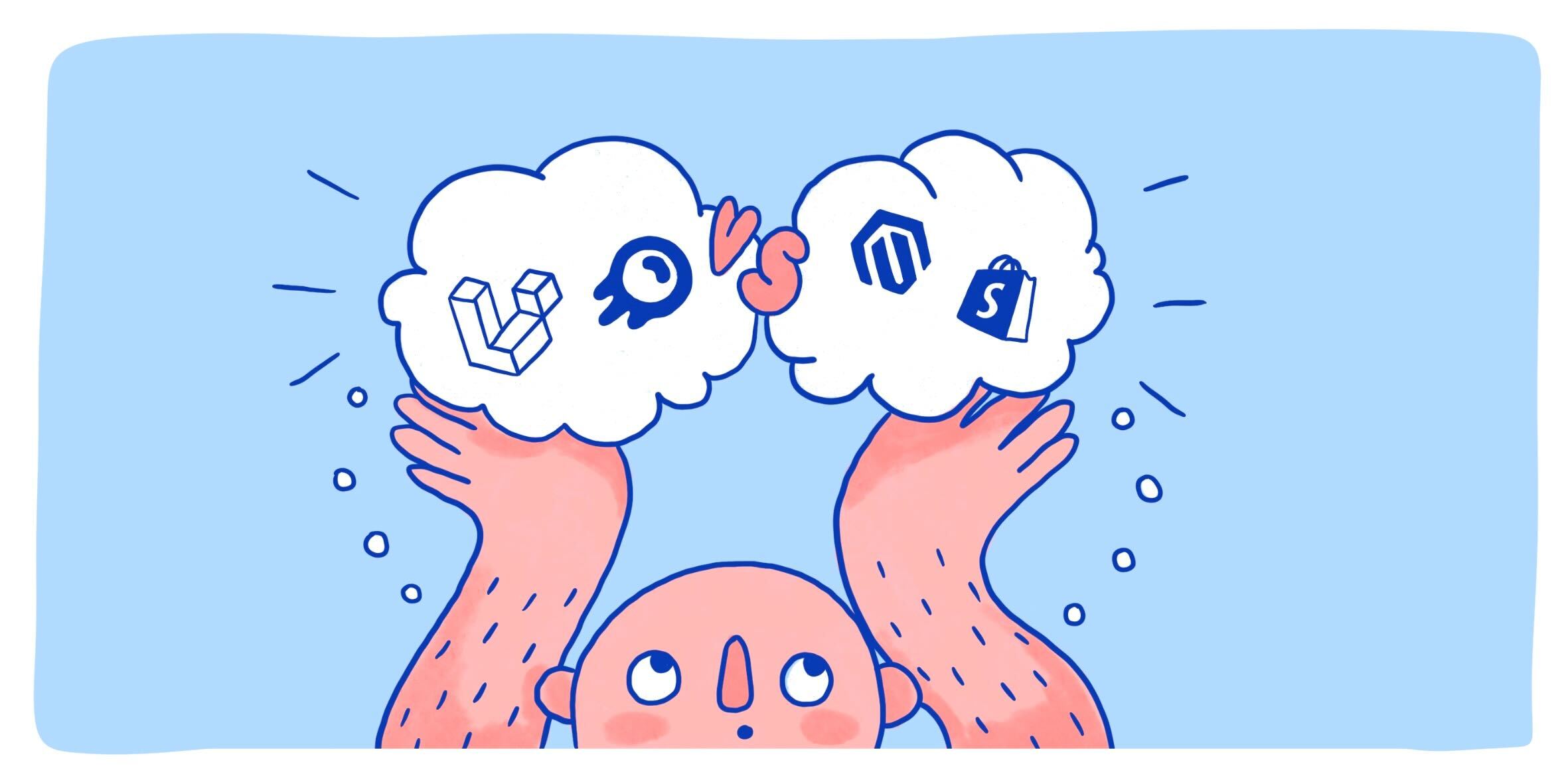 cute guys holdig laravel ecommerce lunar